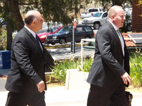 Attorneys for accused boy, Mark Reichel (on left) and Steven Plesser (on right) arriving at Calaveras Co. Courthouse.

